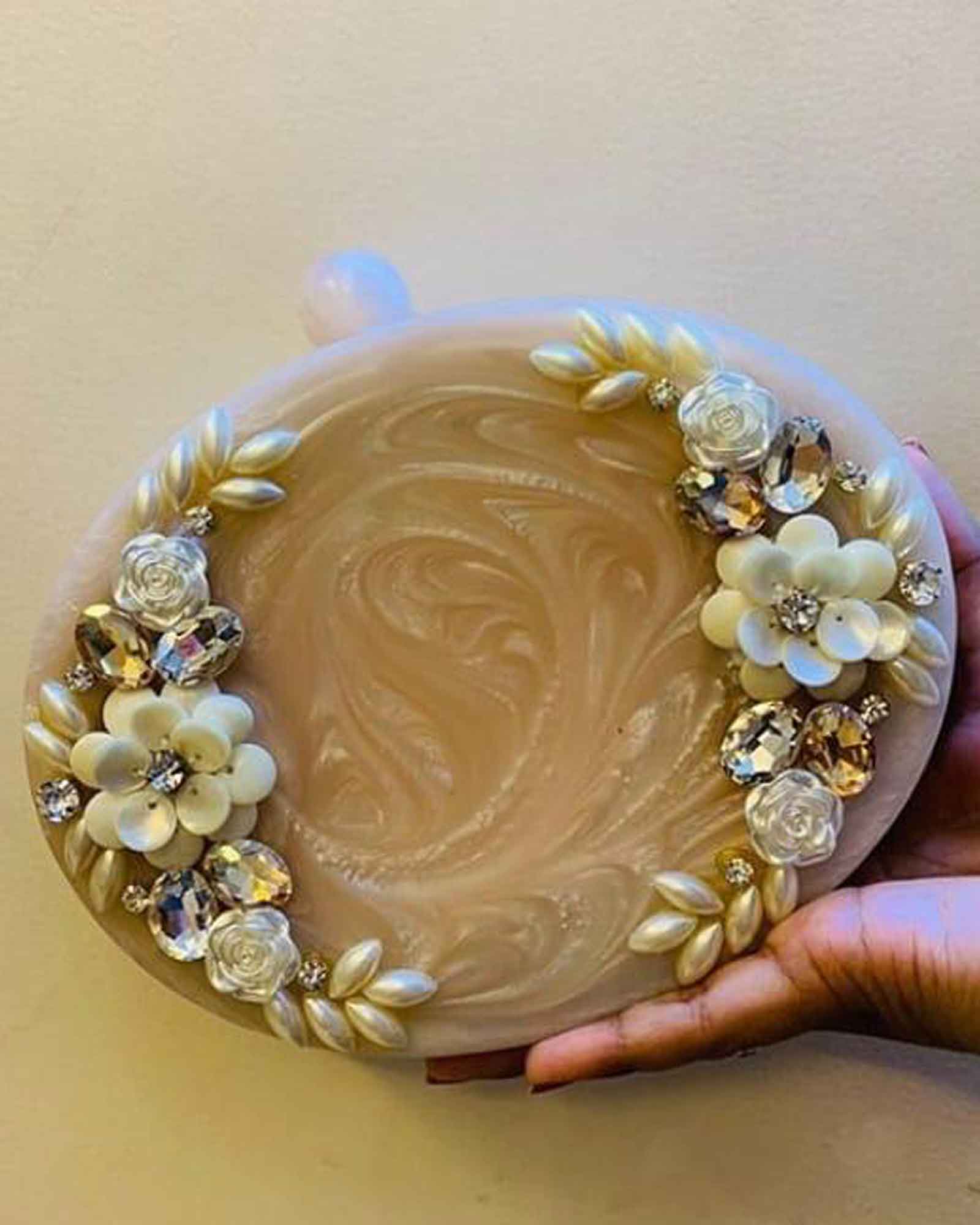 Cream Pearl Resin Base Customised Clutch