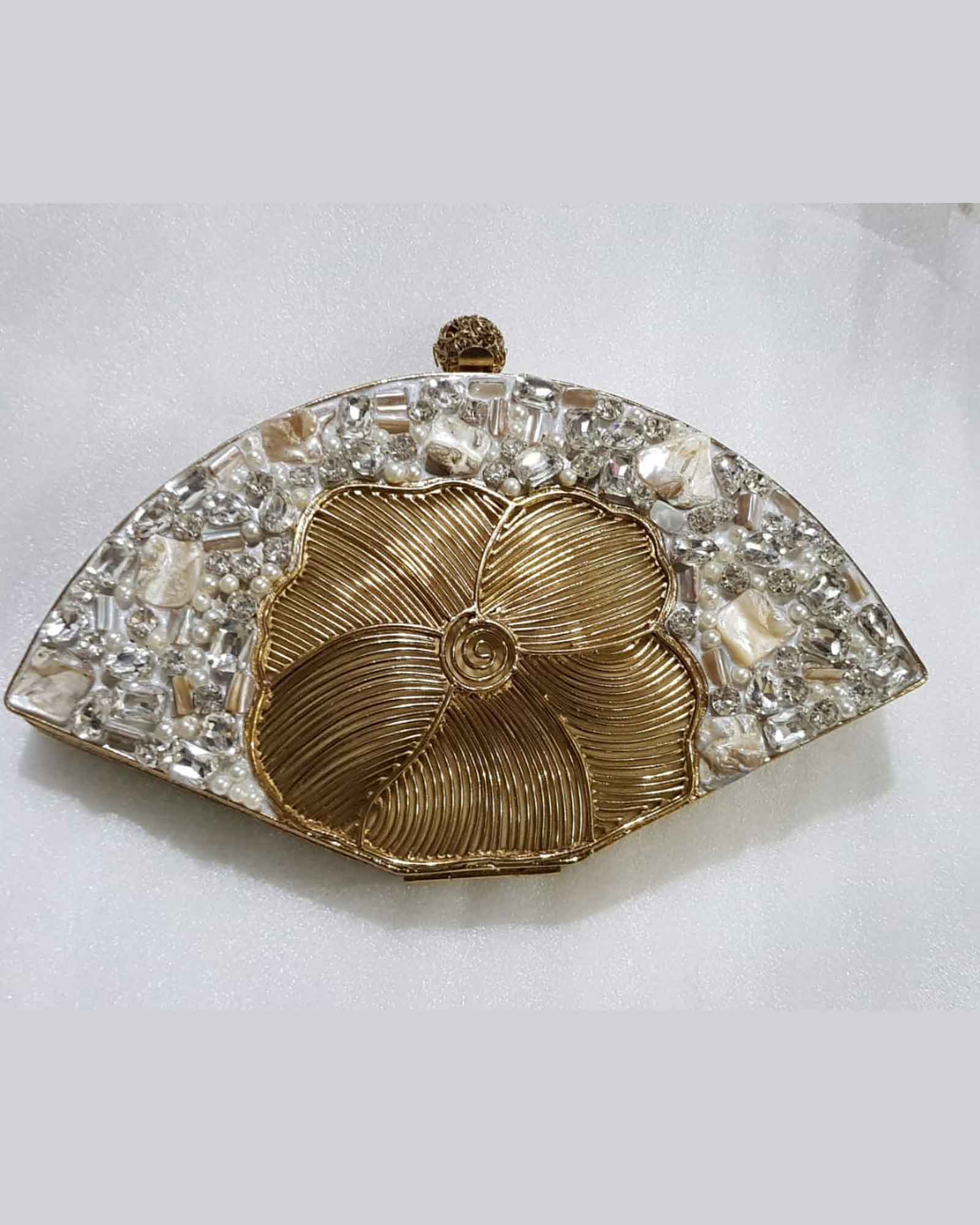 Floral Golden Pearl Designer Resin Clutch 