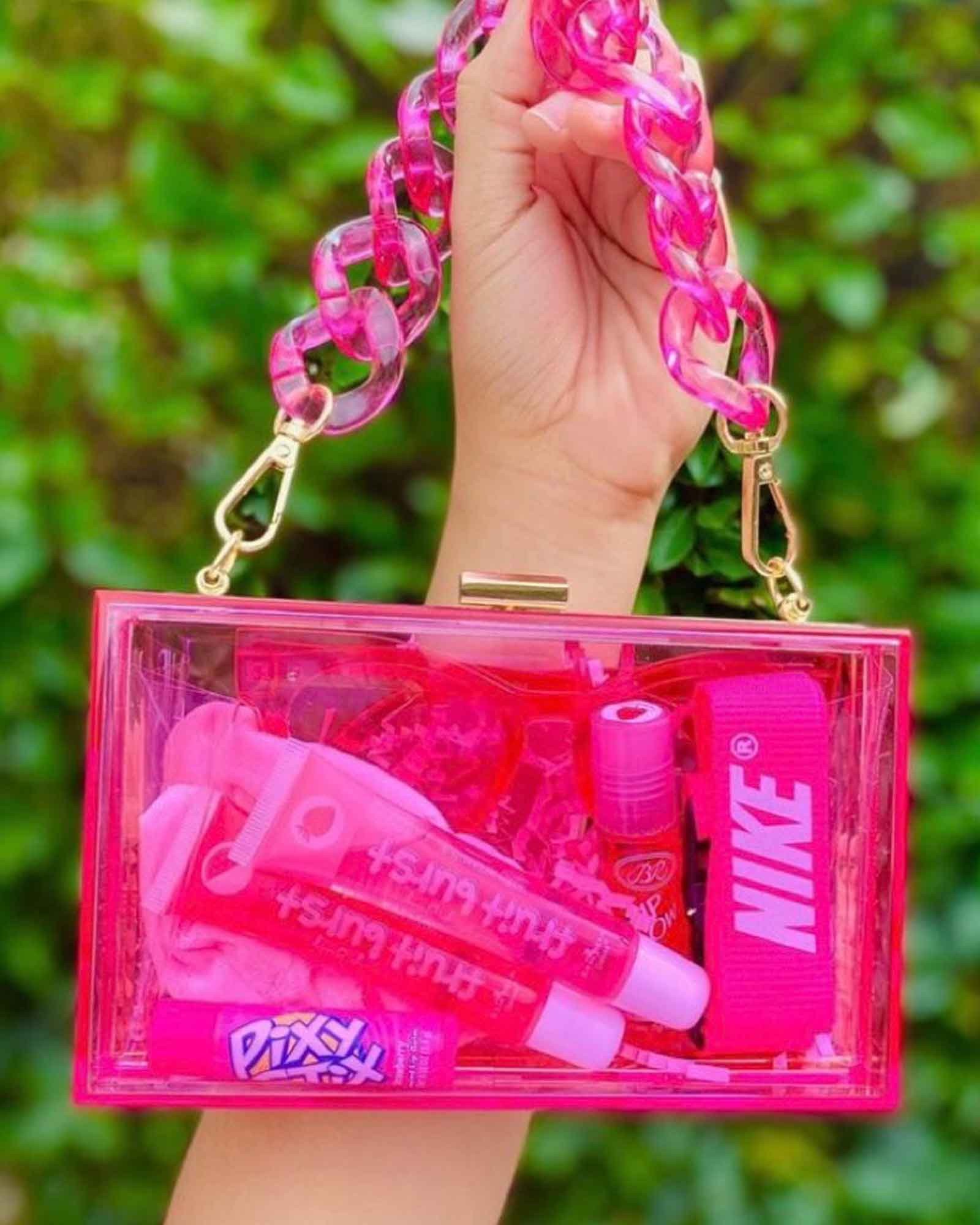 Pink Transparent Acraylic Imported Girlish Box Sling Clutch 