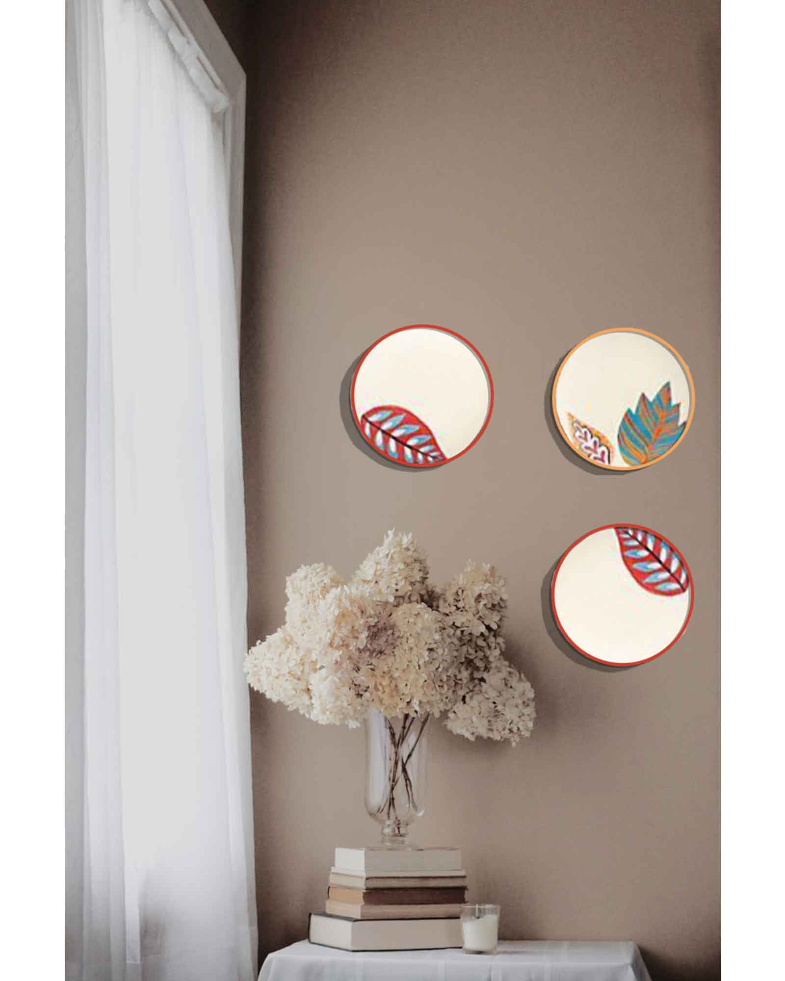 Colorfull Leafe Ceramic Plate Painting Set Of 3