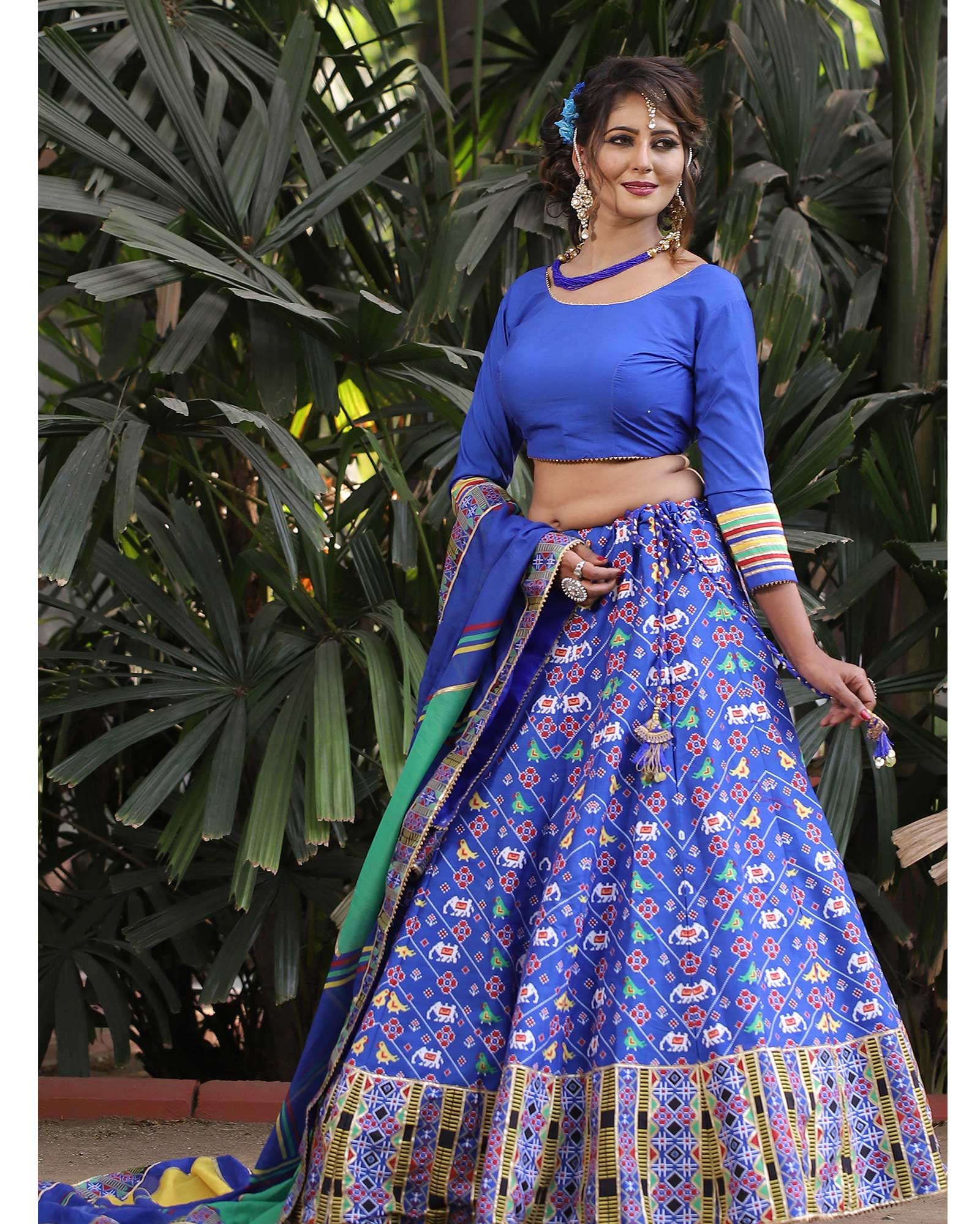 Blue Art Silk Patola Printed Lehenga Choli