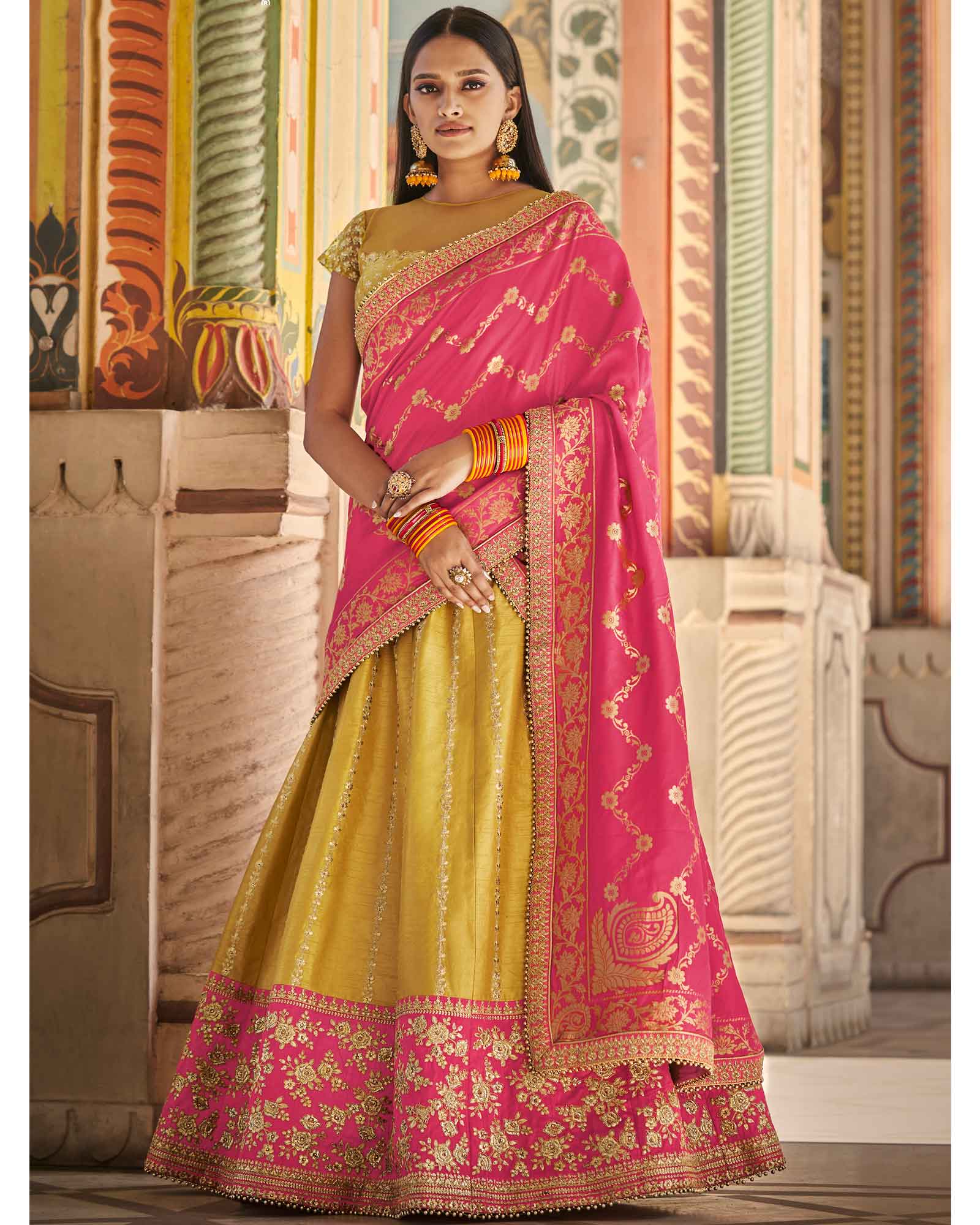 Yellow color Handloom Silk Lehenga Choli