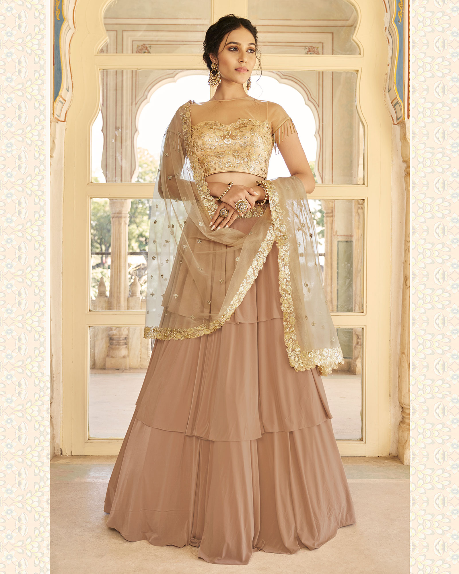  Beautiful Brown Colored Wedding Wear Embroidered Satin Lehenga Choli