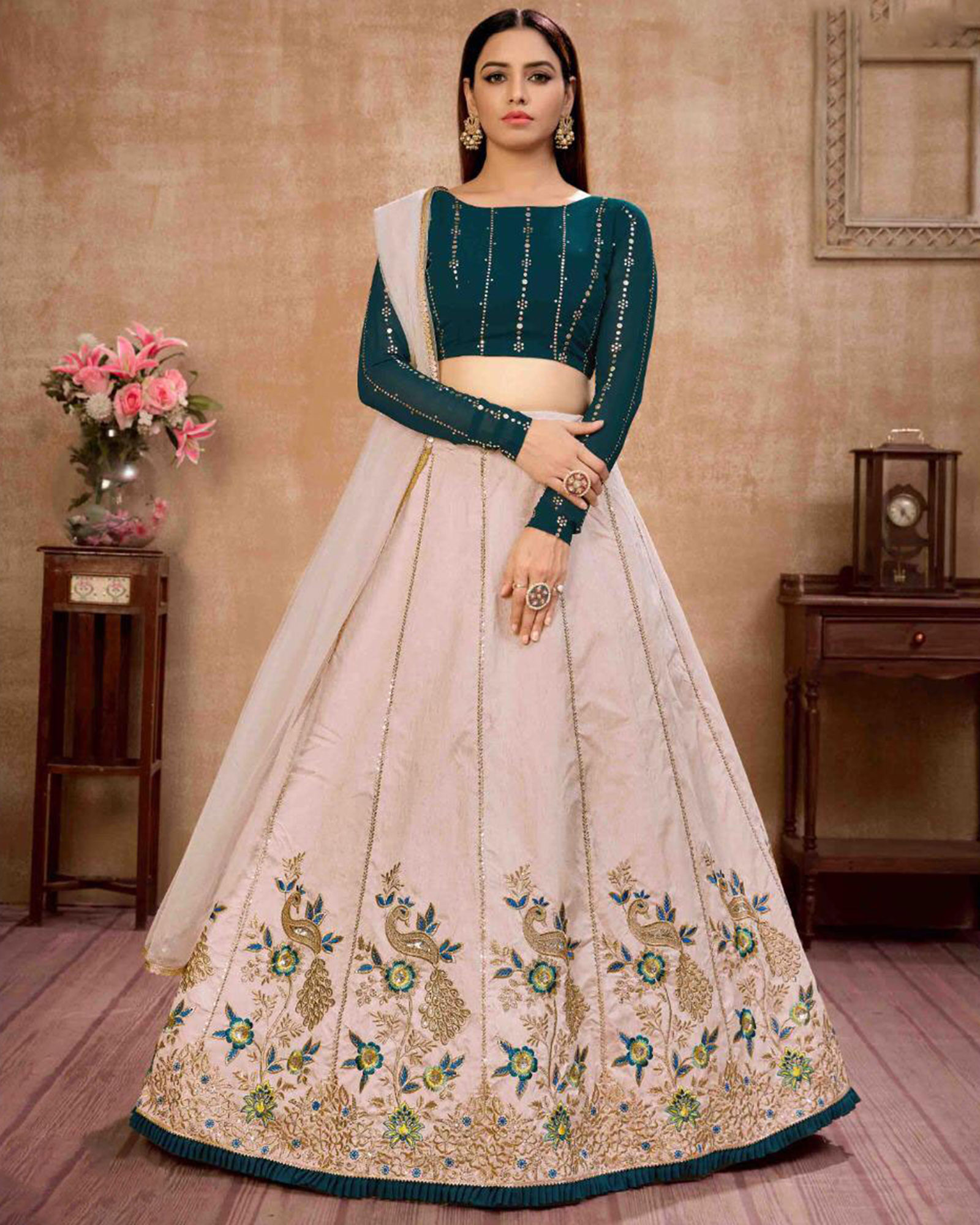 Prussian Blue Georgette Lehenga Choli