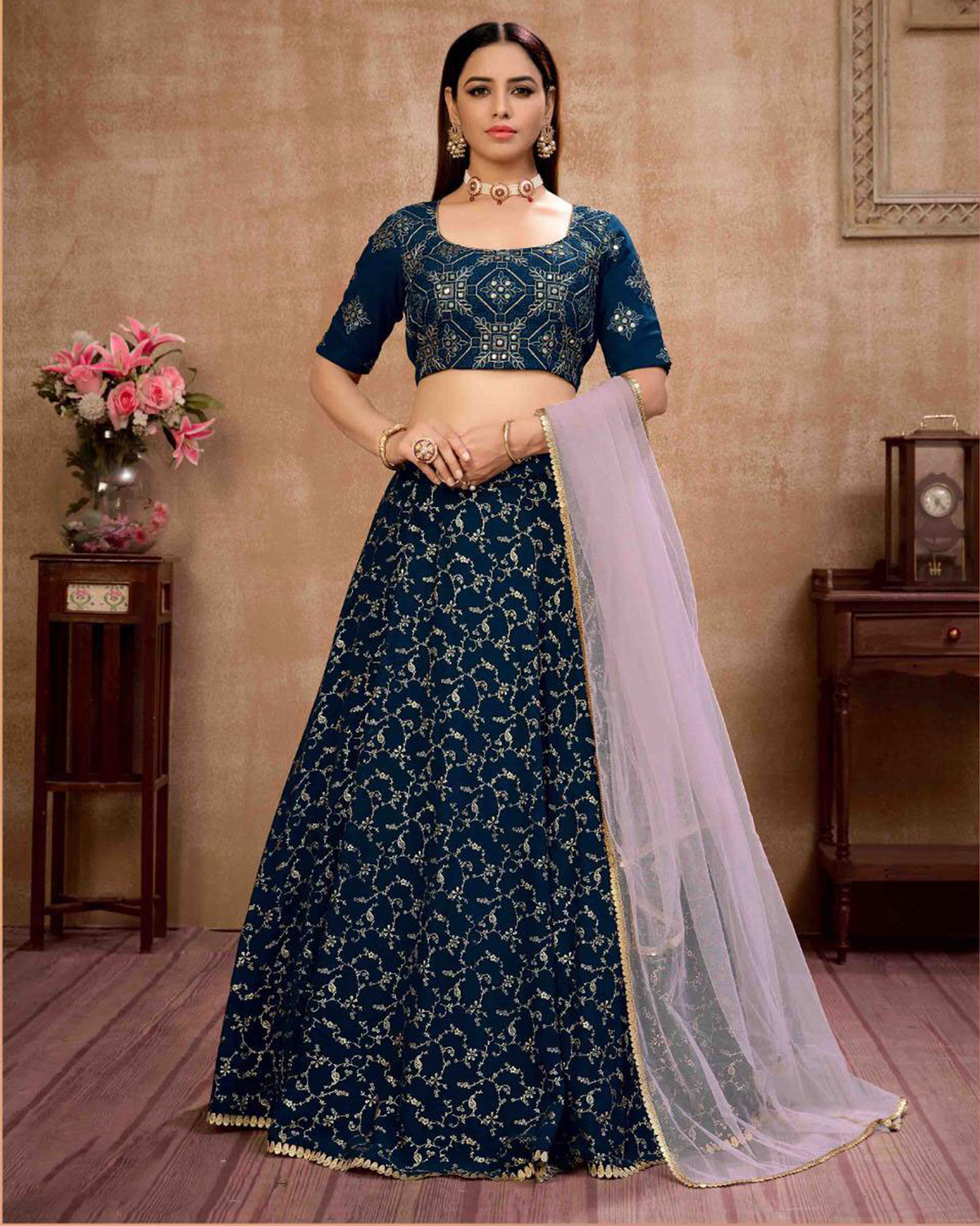 Peacock Blue Georgette Lehenga Choli