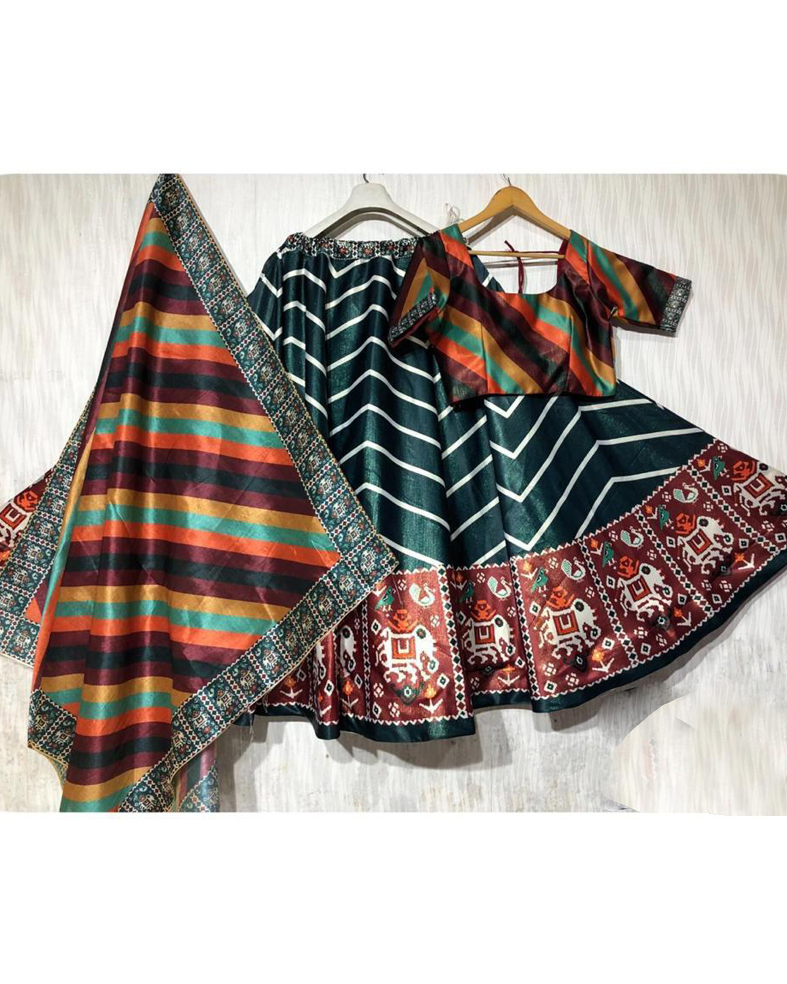 Green Patola Lehenga Choli Silk Material With Digital Print