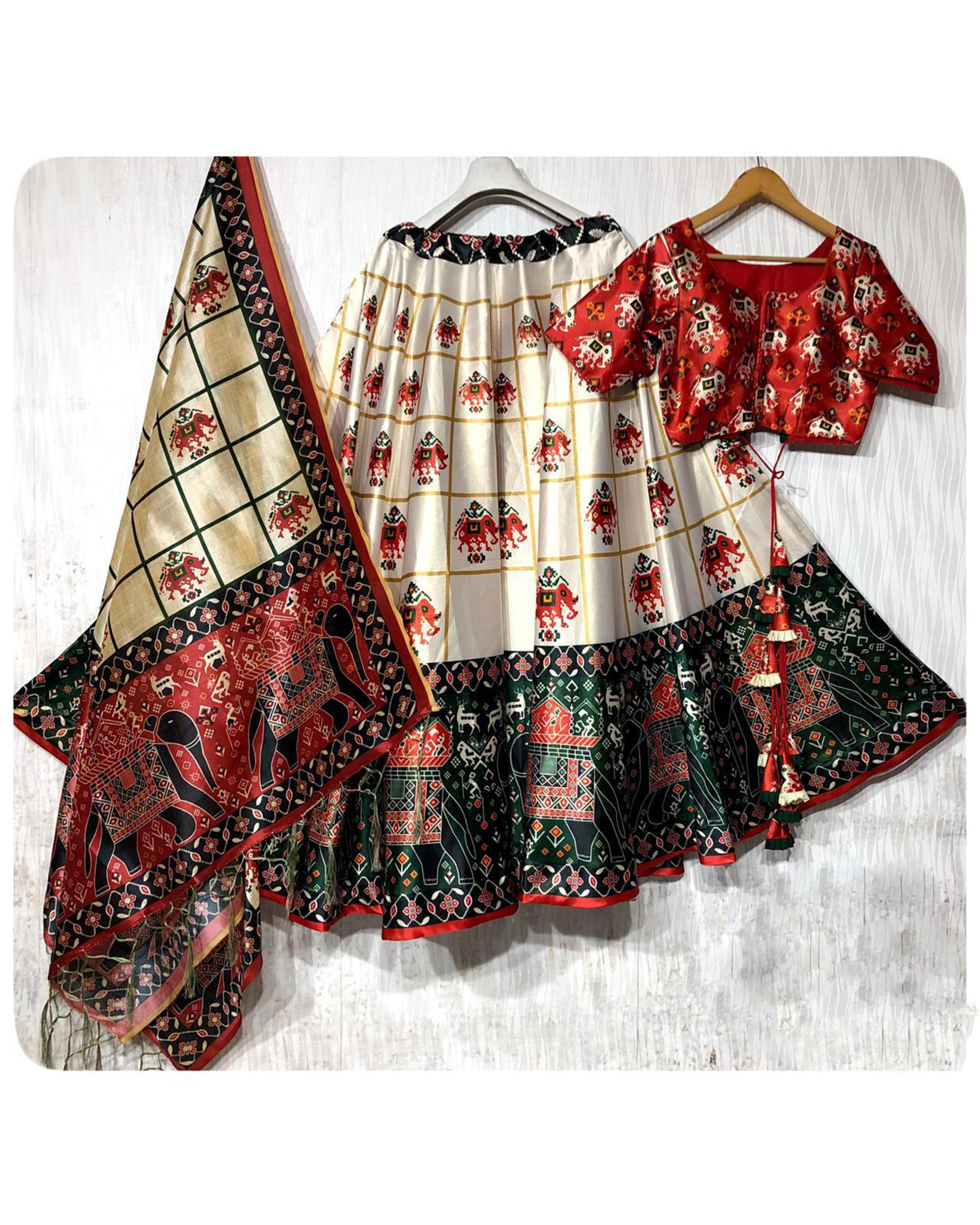 White Patola Lehenga Choli Silk Material With Digital Print