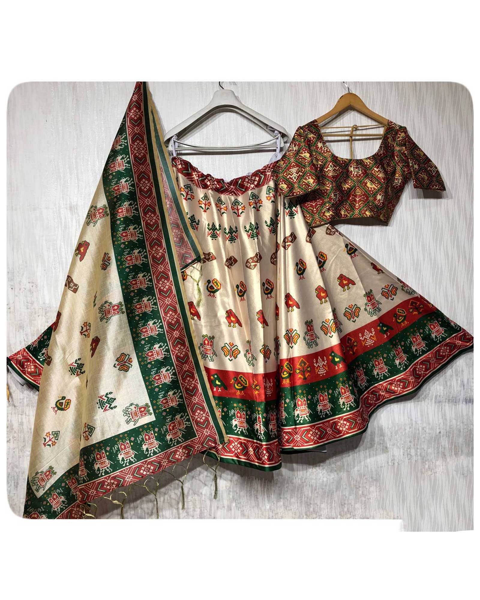 Beige Patola Lehenga Choli Silk Material With Digital Print