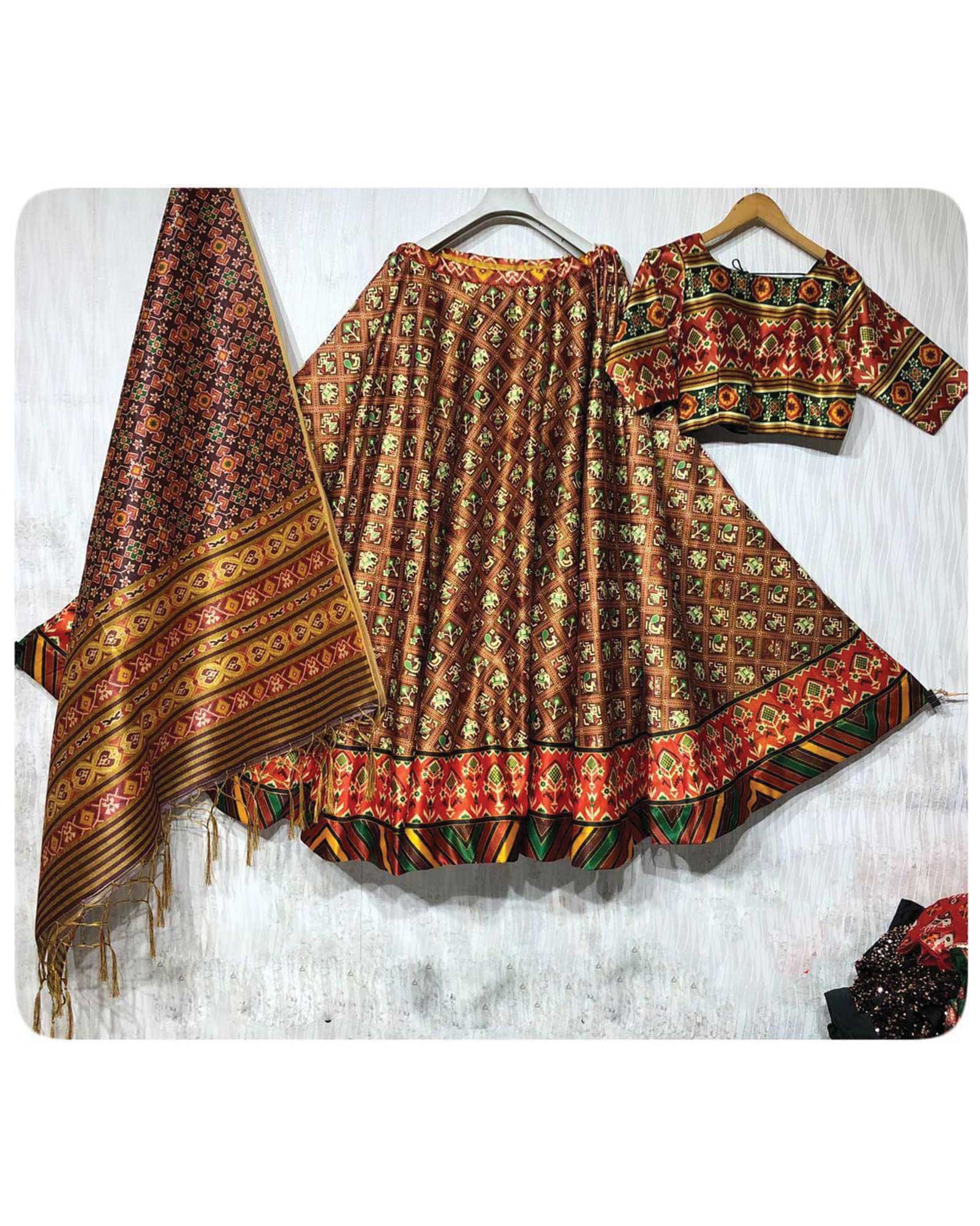 Brown Patola Foil Print Work Lehenga Choli