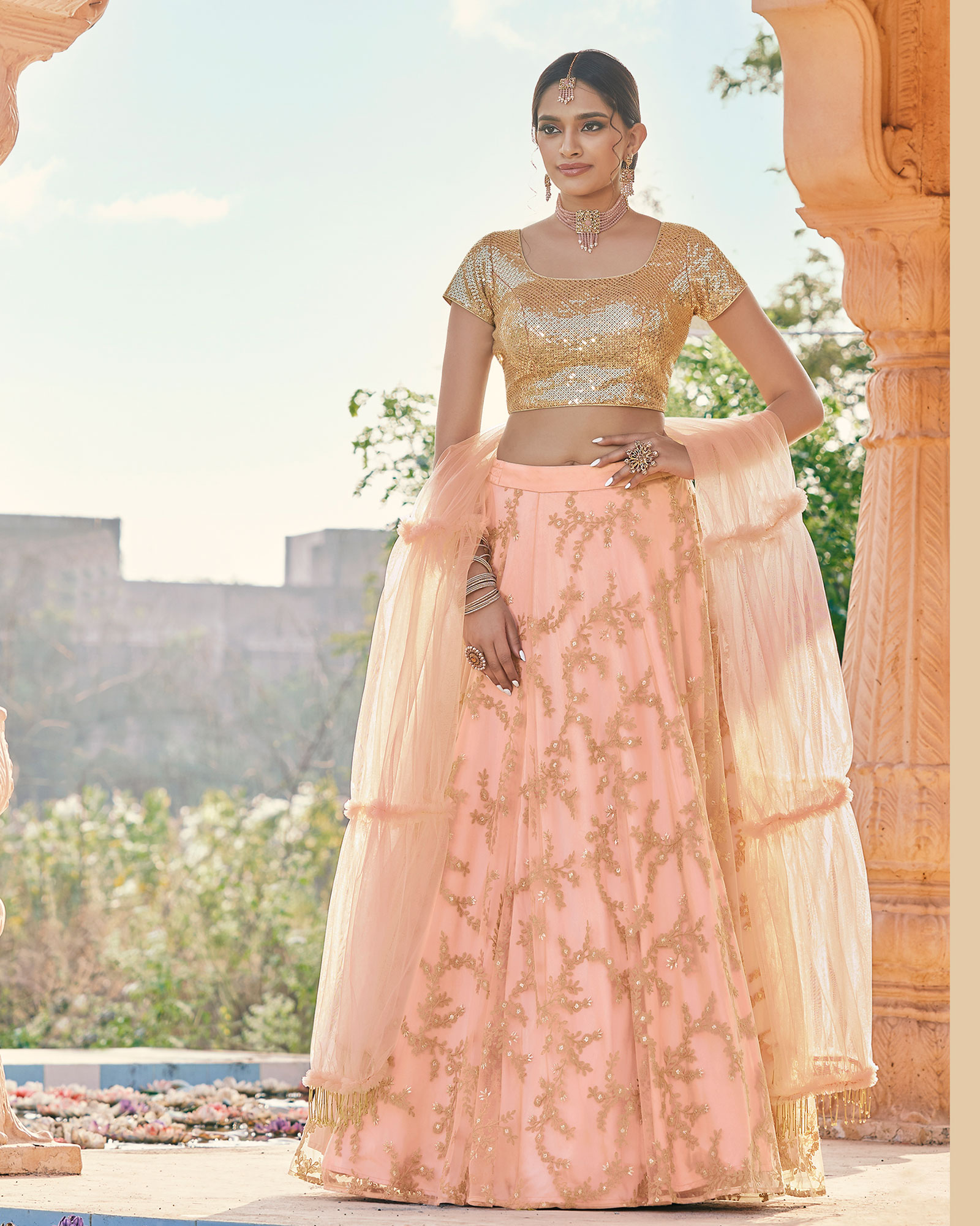 Peach Lehenga Choli With Dupatta