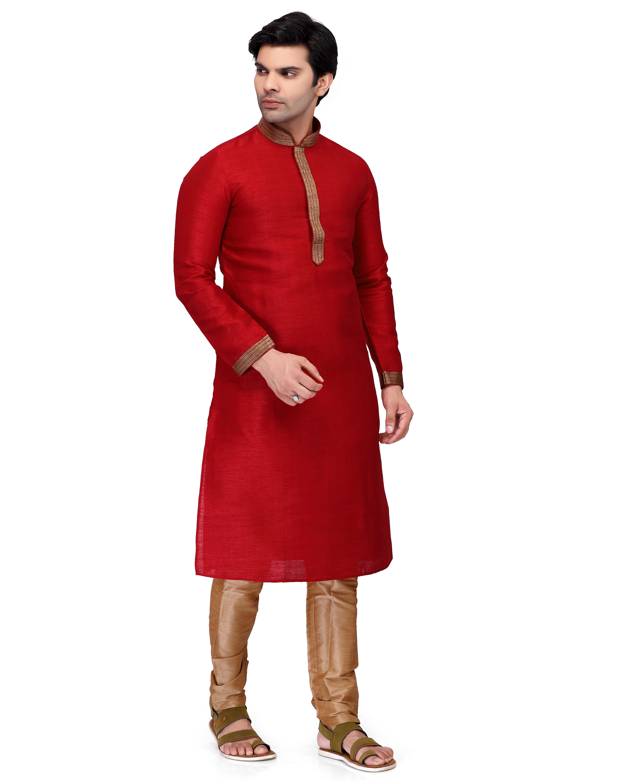 Red Texture Silk Kurta Set - KS012