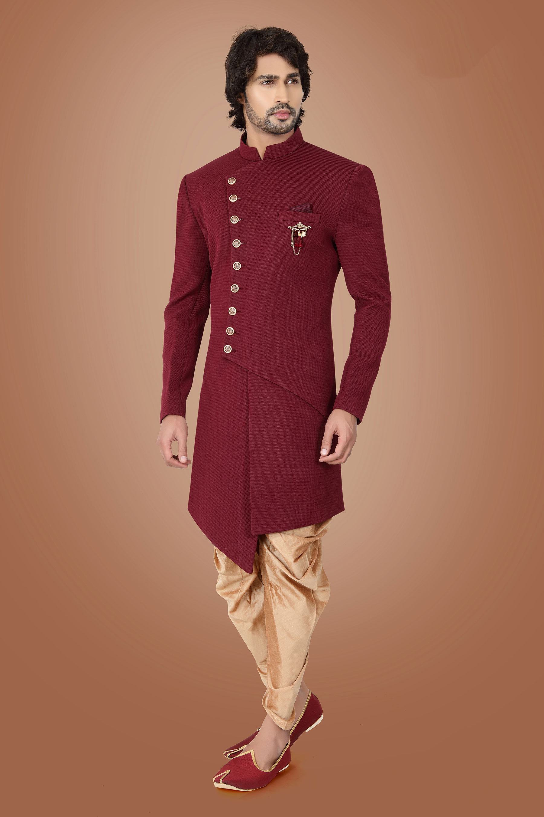 Maroon Designer Cross Cut Italian Indowestern Set P-79