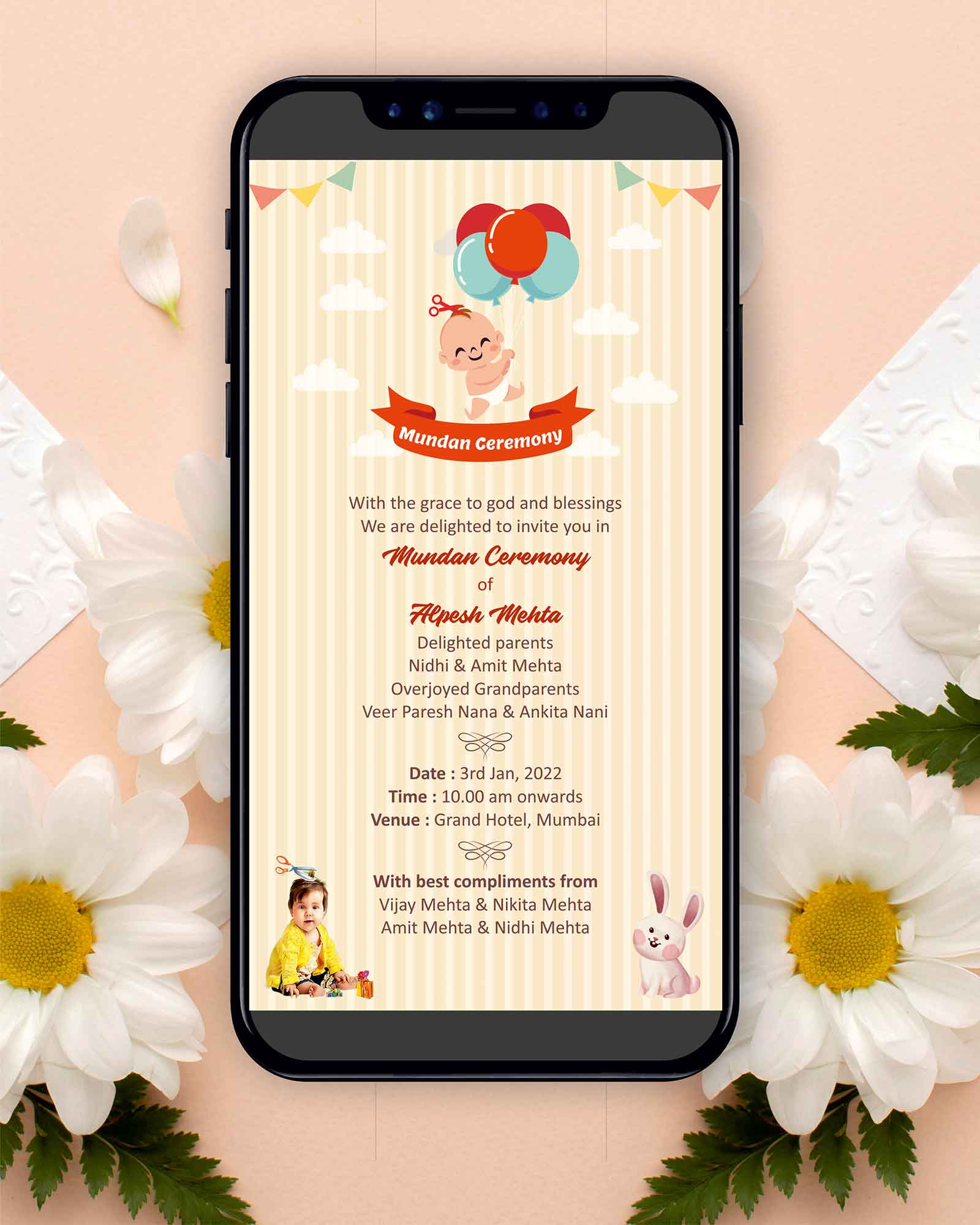 Bunny Theme Mundan Invite E-Card