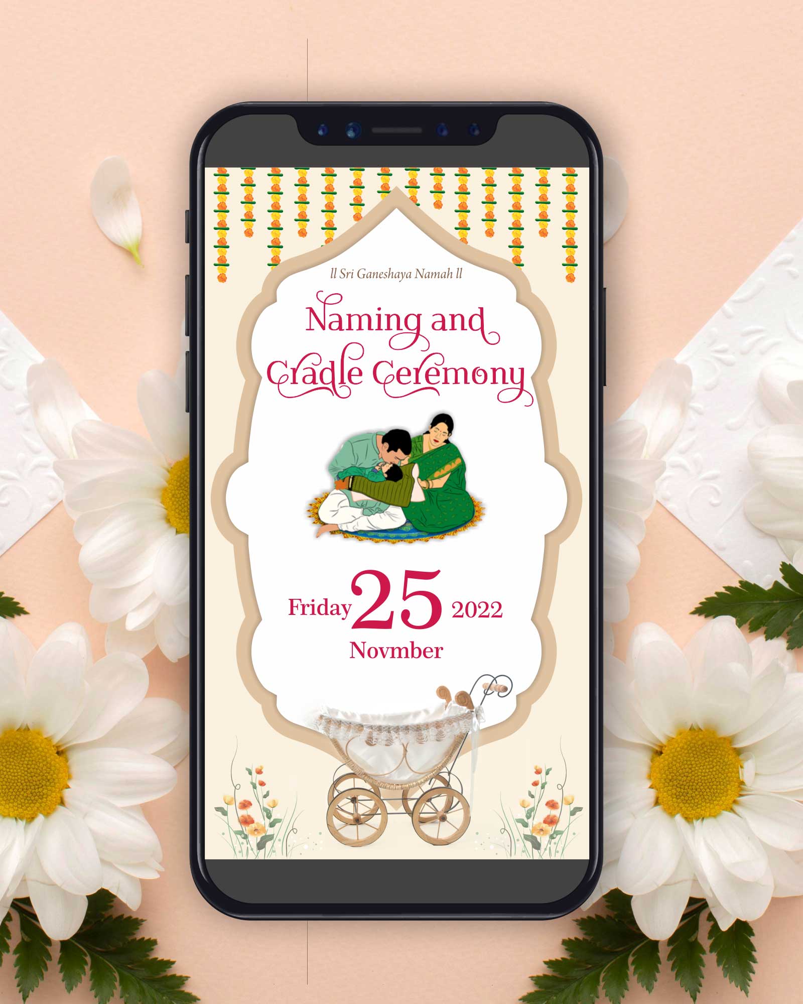 PDF Floral Theme Naming ceremony E Invite 