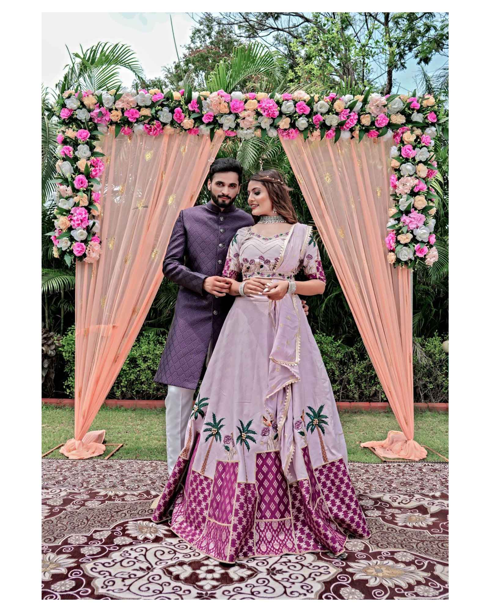 purple wedding dress couple Purple Soft Georgette Embroidered Wedding Wear Couple Wear Set Shopgarb Store