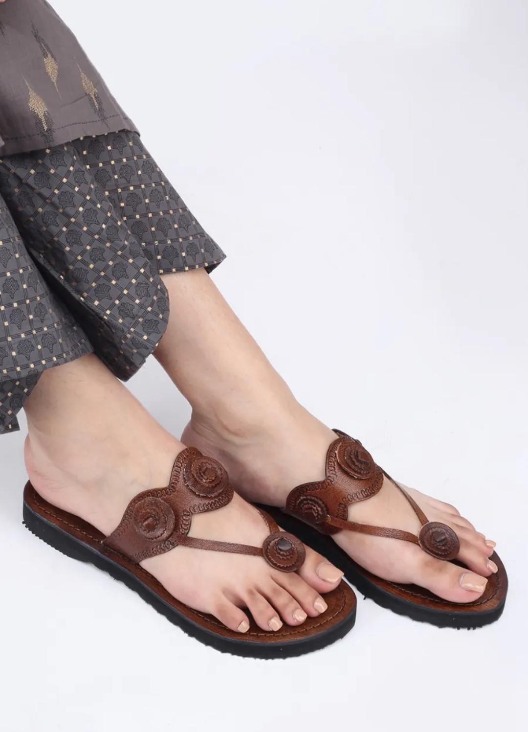 Brown V-Strap Leather Flats