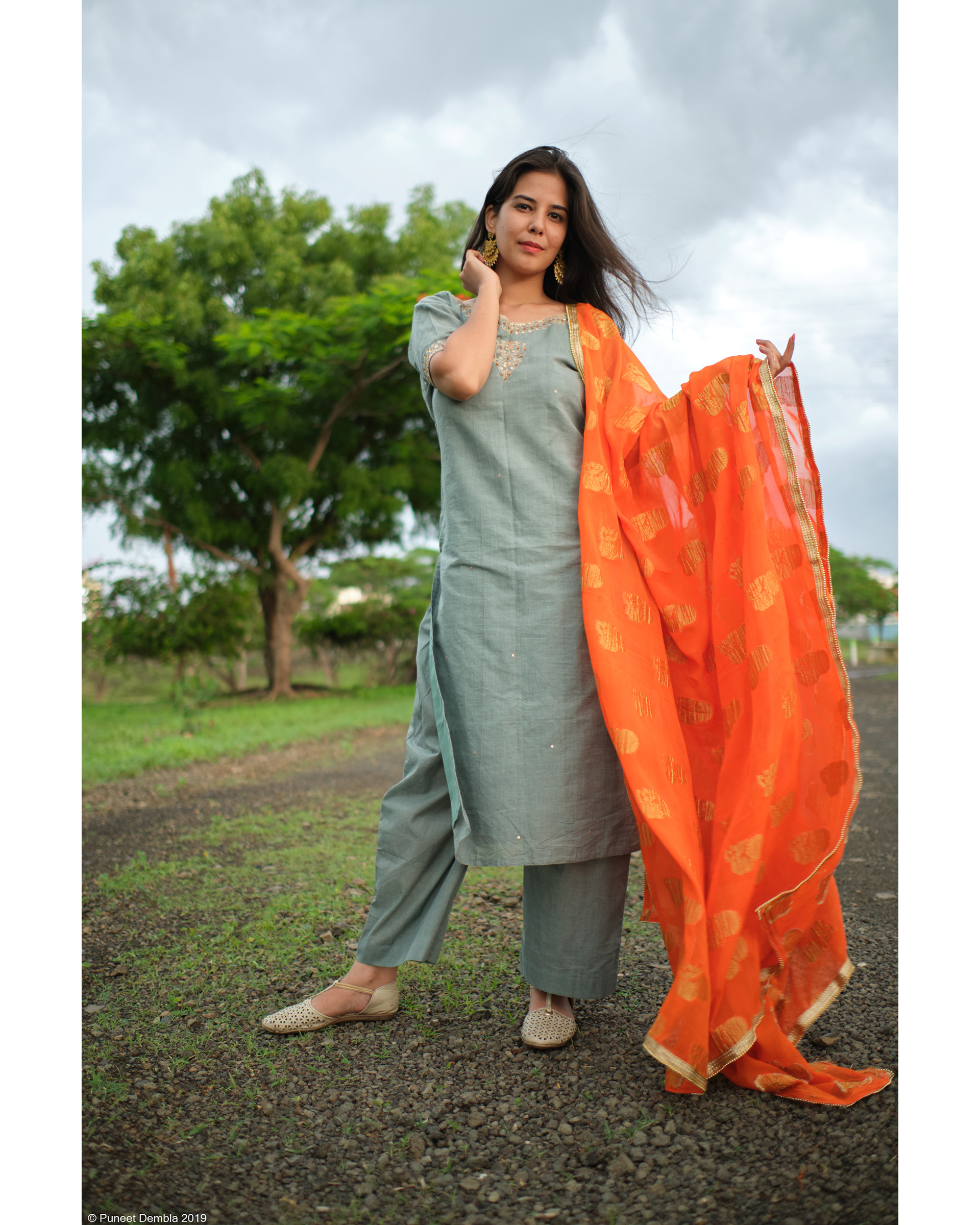 Rama Green Kurta with Plazzo Pant & Dupatta