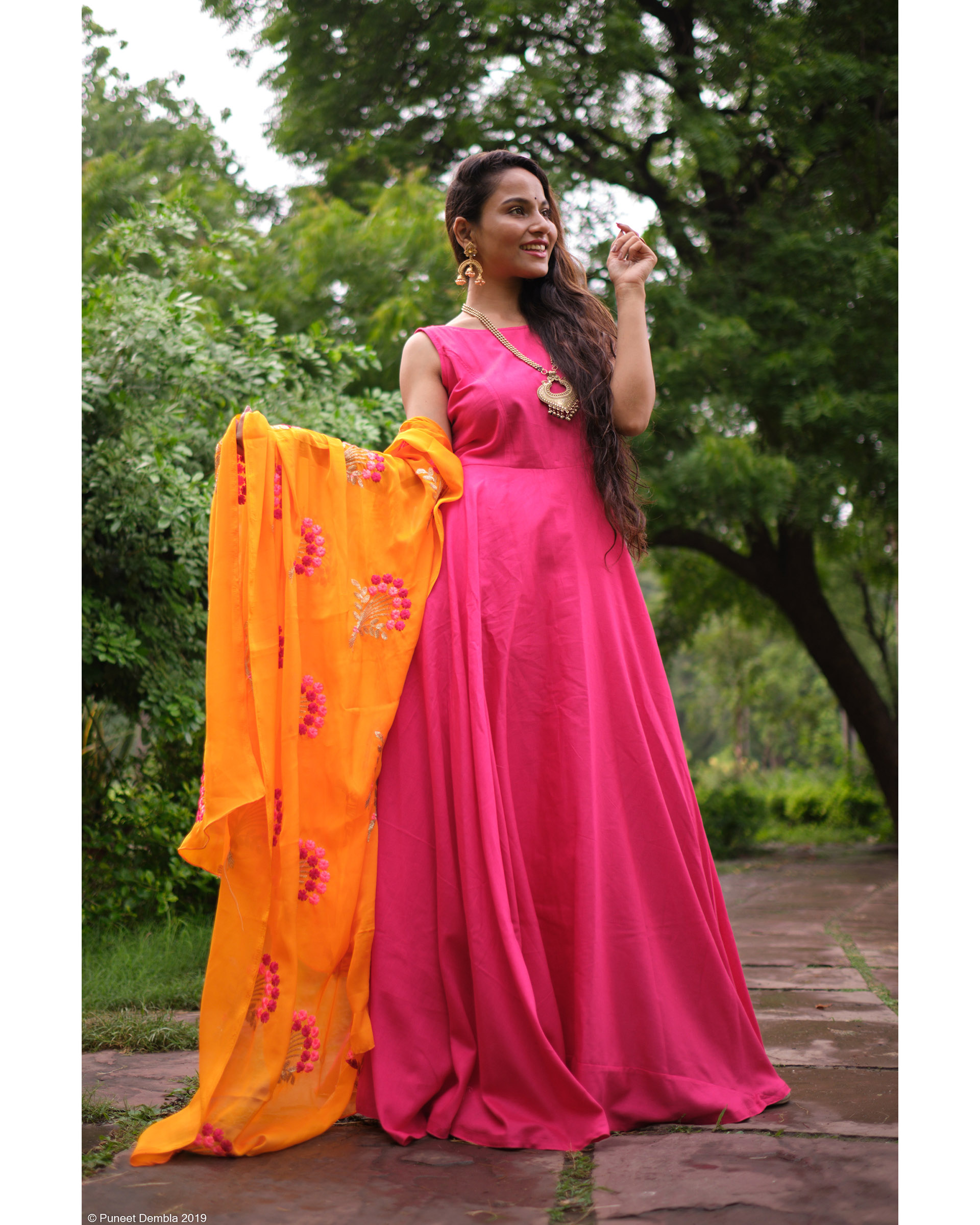 Pink Flared Kurta with Dupatta