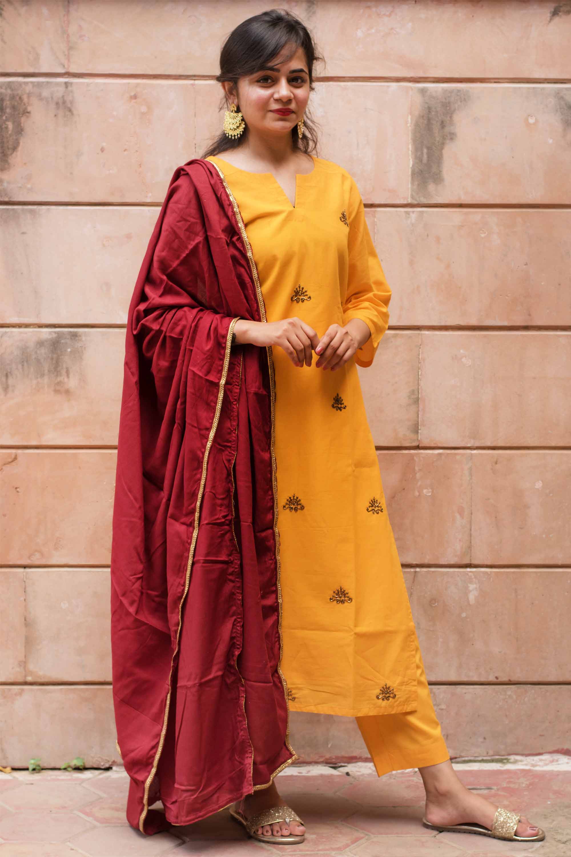 Mustard Kurta Set with Dupatta