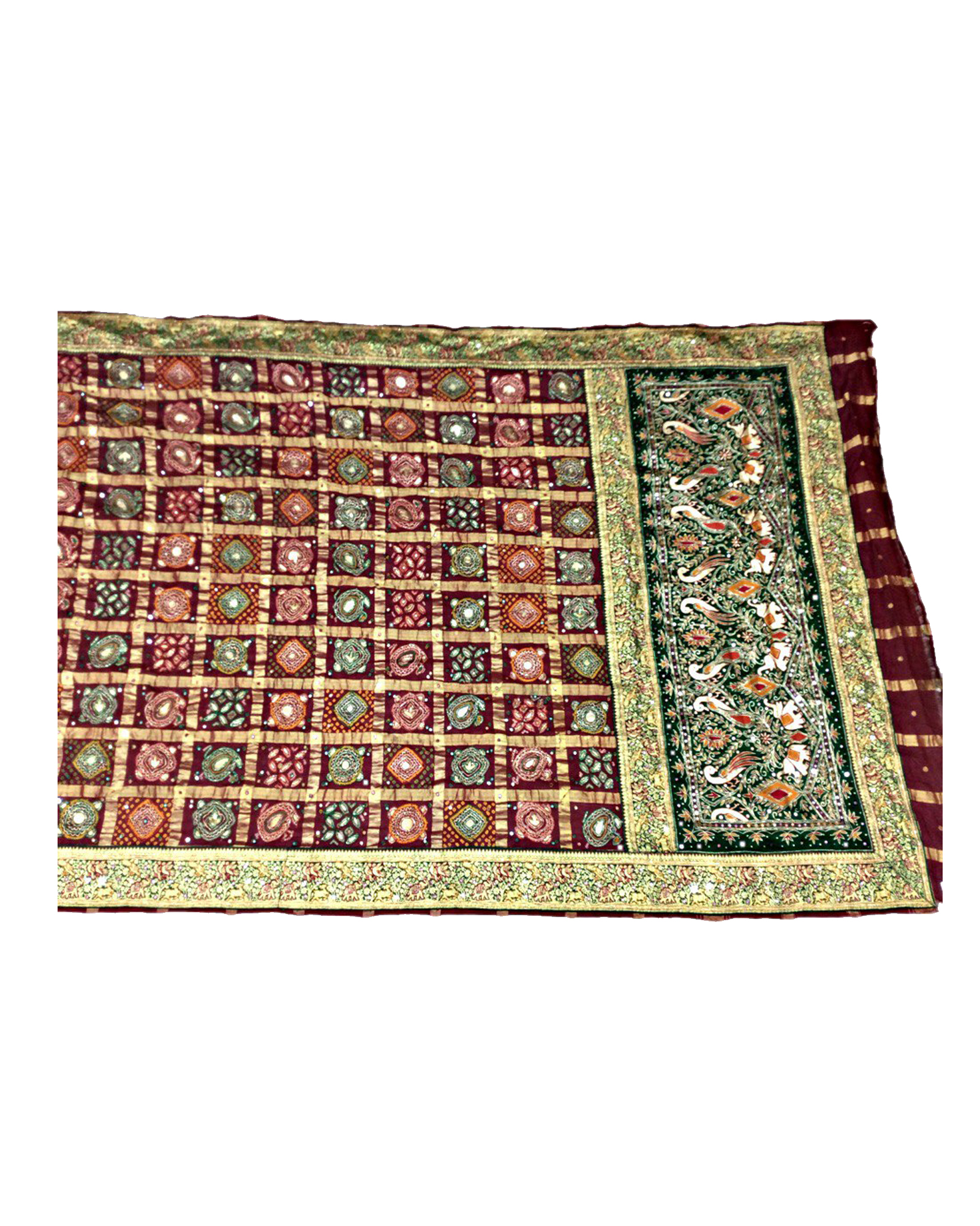 All Over Red Color Thread Work Checks Design Cotton Gharchola