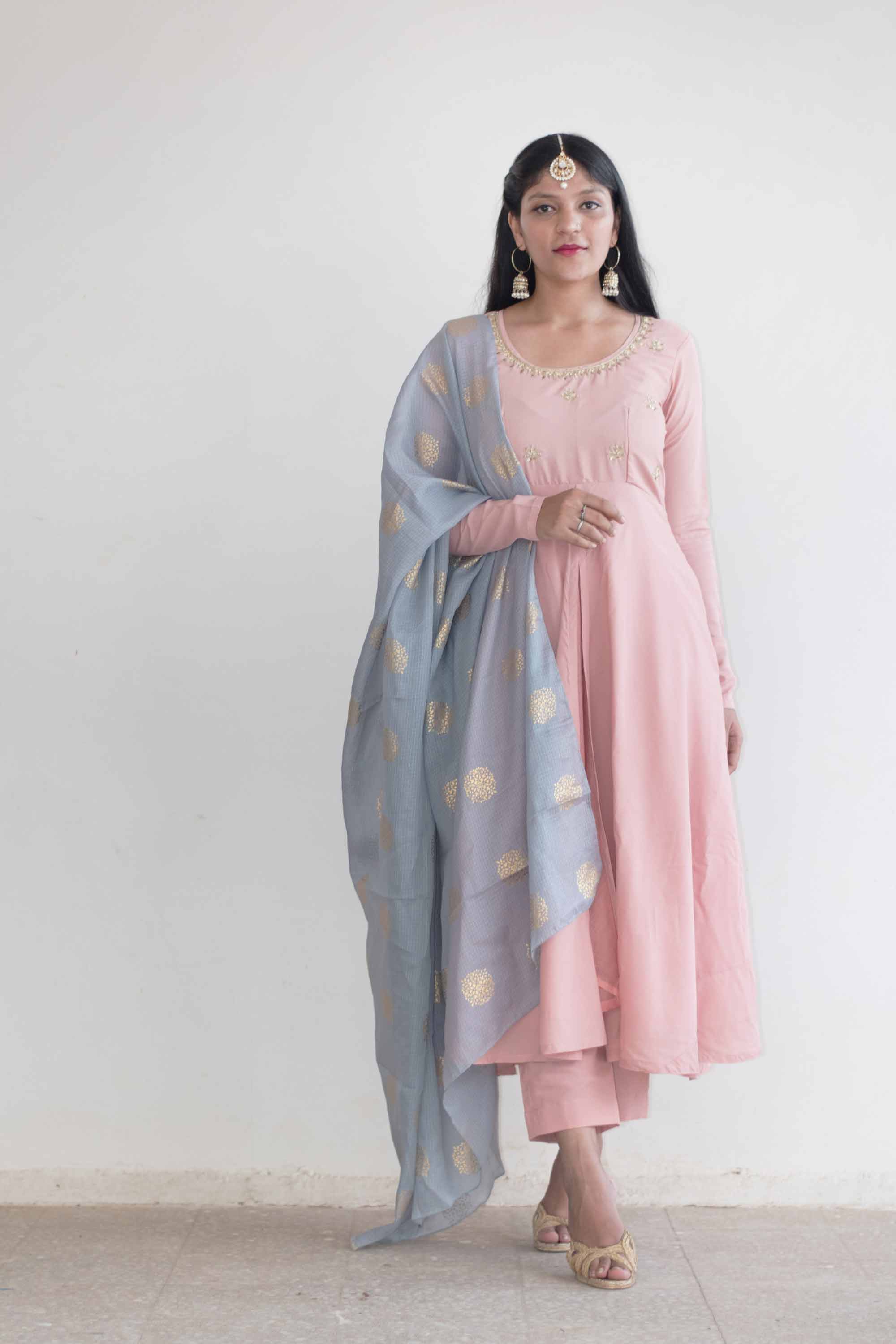 Blush Pink Handwork Kurta Set With Dupatta