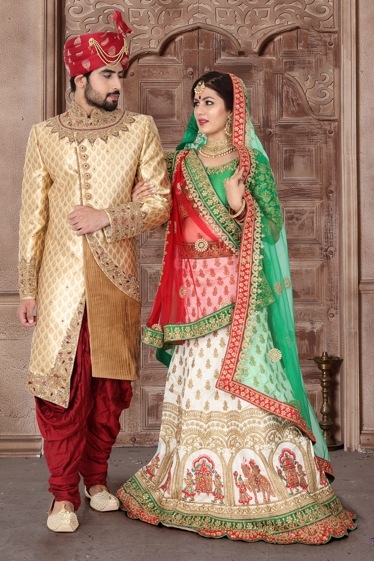 Golden Hand Embroidery Banarasi Silk Sherwani D-254