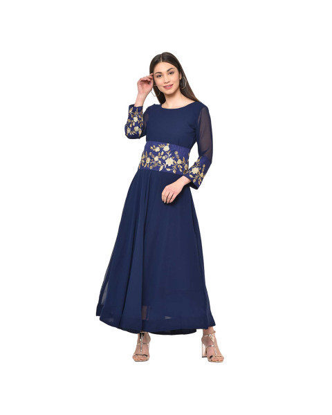 Buy Maa Enterprise Women's Taffeta Semi-Stitched Indo-Western Gown (Royal  Blue, Free Size) at Amazon.in
